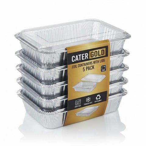 Cater Gold Foil Contain With Lids 5Pak