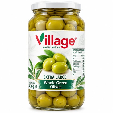 Village Scratched Green Olives 500g